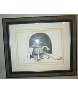 Vintage Etching Signed Laini Zinn 1977 resting Dog &quot;NICK&quot;? Framed &amp; doub... - $221.49 CAD