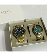 Fossil BQ2754SET Golden Green Chronograph Stainless Steel 5ATM Couples W... - $297.00