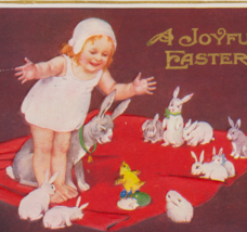 BARGAIN U/S Flatscher Cute Girl On BLanket of Rabbits Antique Easter Pos... - $8.00