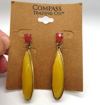 Compass Trading Co Earrings Yellow Red Oval Drop Dangle Lightweight Pierced New - £11.78 GBP