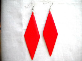 X-LARGE Bold Bright Red Painted Wood Points Triangle Diamond Shaped Earrings - £6.79 GBP