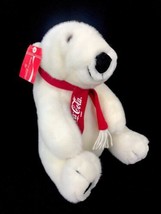 Vintage 1995 Dakin Coca Cola Coke Polar Bear White Plush Red Logo Scarf 12&quot; - £14.48 GBP
