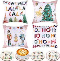 4 pcs Christmas Nutcracker Throw Pillow Covers 18 x 18 Inch with 4 coasters - £8.93 GBP