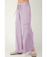 Pink Mineral Wash Exposed Seam Drawstring Elastic Waistband Wide Leg Car... - $38.62