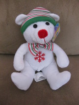 WHITE BEAR w GREEN RED HAT SCARF MINI New Plush Stuffed Animal TAGS 7&quot; B... - $3.99