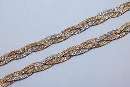 14K Italian Chain TRI-TONE Gold DIAMOND-CUT Herringbone Braided Necklace 16&quot; Lg - £392.10 GBP