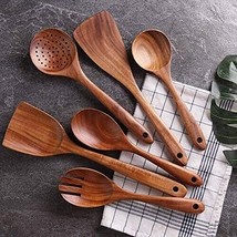 Wooden Non-Stick Serving and Cooking Spoon Kitchen Tools Utensil Set of 6 pcs - £19.97 GBP