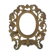 Antique Victorian Ornate Metal Figural Frame Oval Picture Mirror Scroll Leaf - £79.19 GBP