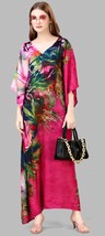 Indian Printed Feather Silk Multi Red Kaftan Dress Women Nightwear - £23.36 GBP