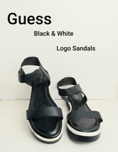 Guess Black &amp; White Logo Hook And Loop Sandals Size 8M - £11.99 GBP