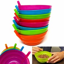 8 Sip-A-Bowl Set 14Oz Bpa Free Straw Bowls Sip Every Drop Cereal Ice Cre... - $30.99