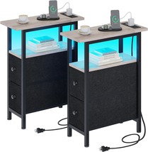 End Table Set 2 With Charging Station, Narrow Side Table With 2 Fabric, ... - $1,951.81 MXN
