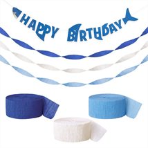 Shark Party Supplies - Happy Birthday Banner Garland with Dark Blue, Lig... - $9.89