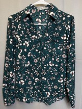 Express SKU 7724 Womens Floral Teal Button Up Long Sleeve Blouse Size XS - £14.05 GBP