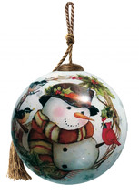 Winter Wreath Forest Snowman Hand Painted Mouth Blown Glass Ornament - £183.29 GBP