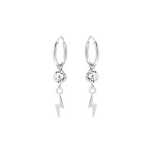 Crystal &amp; Lightning Bolt Pendant 925 Silver Hoop Earrings - £12.69 GBP