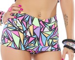 Geometric Print Mini Skirt Attached Shorts Skort Cheeky Cut Rave Dance 3... - $29.74