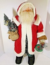 VTG 25&quot;Tall Santa Claus Figure Doll Porcelain Face Fur Robe Handcrafted - £37.38 GBP