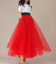 RED A Line Long Tulle Skirt Women Custom Plus Size Red Party Tutu Skirt image 2
