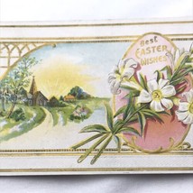 Best Easter Wishes Vintage Postcard Flowers Church Scene Embossed - £11.26 GBP