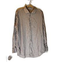 Jack Stone Men&#39;s Business Casual White/Blue/Taupe Stripe Lng Sleeve Shir... - $20.56