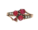 10k Yellow Gold Victorian Synthetic Lab-Created Ruby/Paste Clover Ring #... - $315.81
