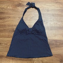 Lands End Navy Blue White Polka Dot Halter Tankini Swim Top Womens Size 6 - $27.72