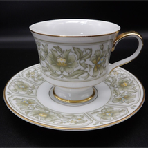 Savannah Gold by Sango Footed Cup &amp; Saucer Set Green Blue Yellow Floral ... - $2.22