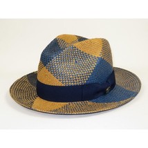 Men's Bruno Capelo Genuine Straw Fedora Hat Cubano CU403 Denim/Cognac image 3