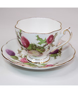 Vintage QUEEN ANNE Bone China DUNDEE THISTLE Pattern Footed Cup &amp; Saucer... - $12.59