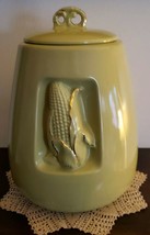 Vintage Cookie Jar ~ Light Green W/Gold Trim Ear of Corn/Sack of Cookies... - £47.07 GBP