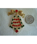 Bow Pin ~ Brooch ~ Rhinestone Christmas Bell - £5.50 GBP