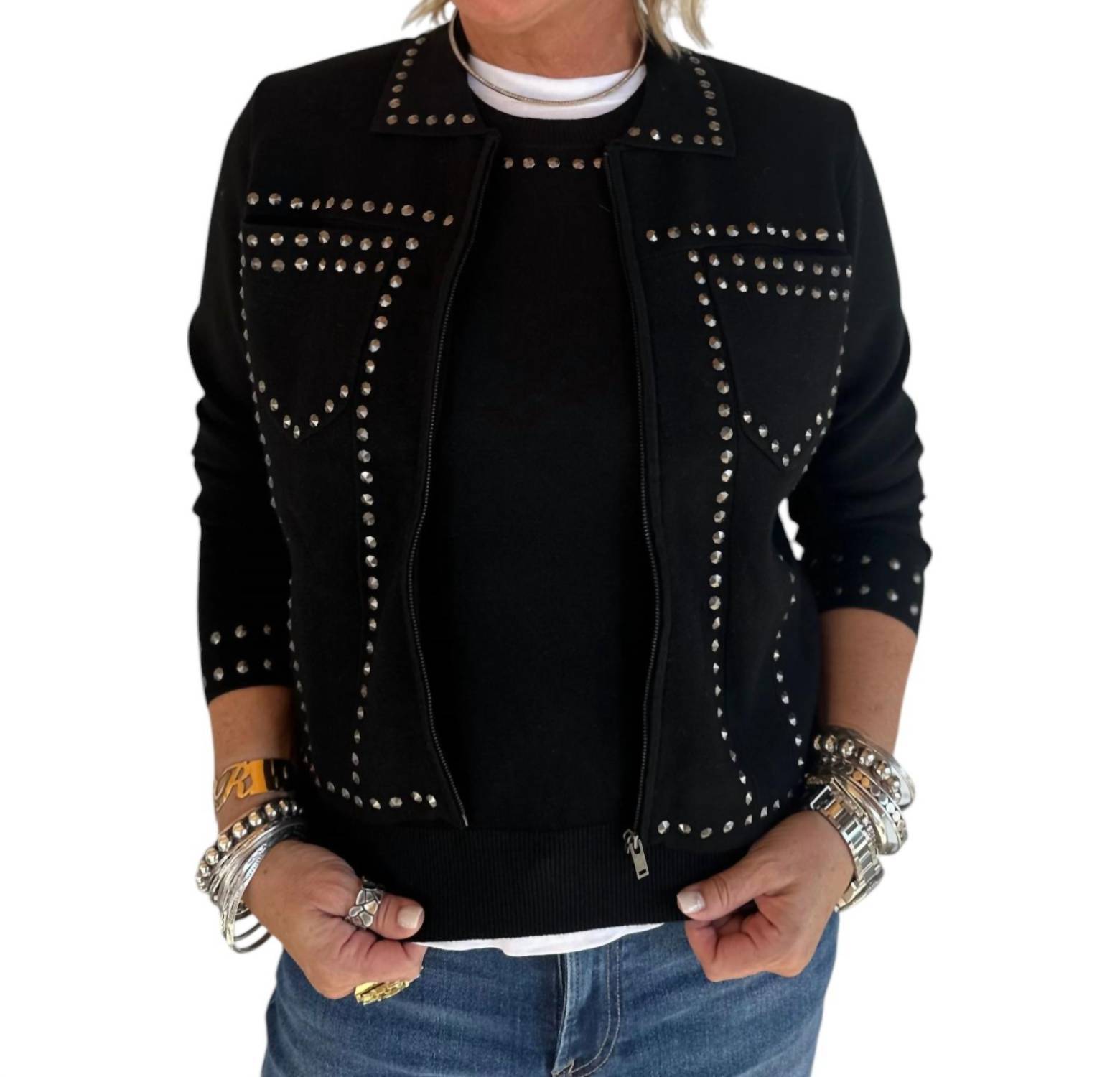 Minnie Rose be serious studded jacket in Black