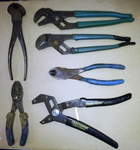 9DD44 ASSORTED PLIERS (CHANNELLOCKS, SLIP-JOINT, WIRE CUTTERS), GOOD CON... - $18.49