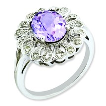 Sterling Silver Diamond &amp; Oval Pink Quartz Ring - £95.05 GBP