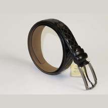 Men Black Genuine Leather Belt PIERO ROSSI Turkey Soft Full Grain #Black Woven image 5