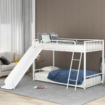 Metal Bunk Bed with Slide, Twin over Twin Metal, White - £237.71 GBP