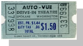 Auto-Vue Drive-In Theatre Ticket, Spokane, Washington/WA - $2.00