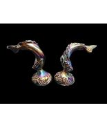 Fenton Amethyst Carnival Glass Koi Fish Jumping Trout Figurine Set of 2 - $179.74 CAD
