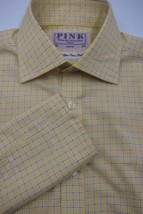 Thomas Pink London Yellow W Blue Plaid Superfine 2Fold French Cuff Shirt... - £43.05 GBP