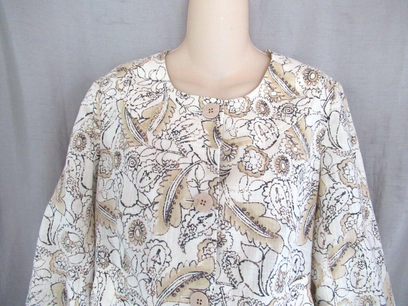 Primary image for J. Jill jacket top linen blend  button up XS  beige floral  3/4 sleeves unlined