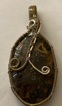 Necklace Pendant Agate Stone Brown  wrapped Silver  Wire - £6.00 GBP