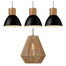 8 Mini Rubber Wood Industrial Pendant Light &amp; 12&quot; Handwoven Pendant Light For Ki - £256.19 GBP