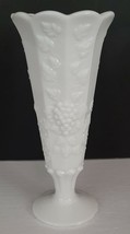 Westmoreland Milk Glass Vase Grapes and Leaves Paneled 8.25&quot; White Vintage - £15.72 GBP