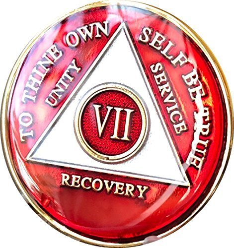 7 Year AA Medallion Metallic Red Tri-Plate Gold Plated Chip
