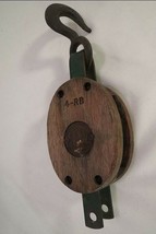 Wood Block Stamped UW Single PULLEY VINTAGE Rustic Barn Hook Tackle Home - $27.72