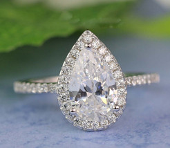 Pear Cut 2.80Ct Diamond 14K White Gold Halo Engagement Ring Simulated in... - $248.72