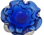 Murano Blooming Floral Petal Bowl Cobalt Blue Glass Ashtray Italy 6&quot; Vtg - $59.35