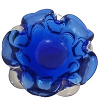 Murano Blooming Floral Petal Bowl Cobalt Blue Glass Ashtray Italy 6&quot; Vtg - £46.89 GBP