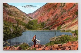 Fishing Scene Rock Lake Idaho Montana State Line UNP Unused Linen Postcard M9 - £2.10 GBP